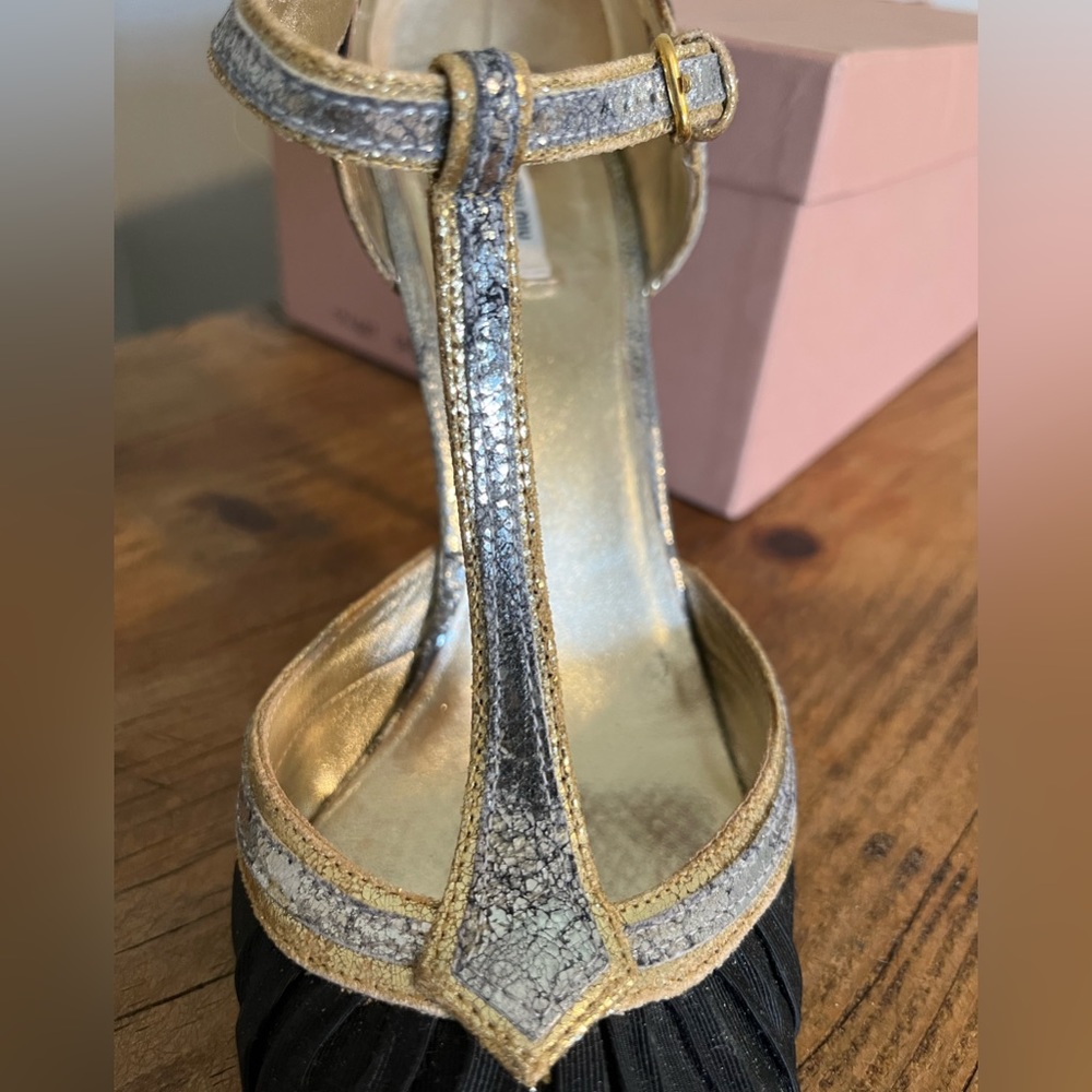Miu Miu T-Strap Spectator Heel Fabric & Metallic … - image 8